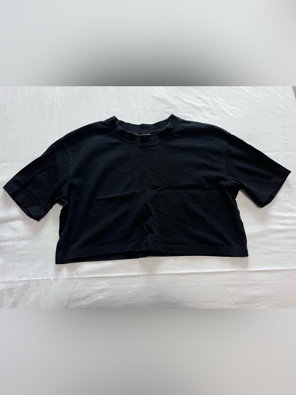 Zara Black Cropped Crewneck Tee